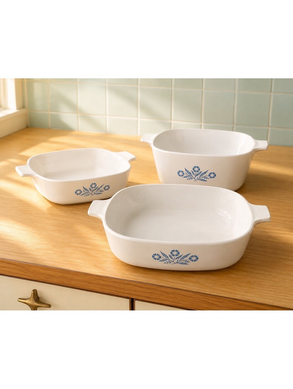 Corning Ware 1970s 3 Cornflower Blue Casserole Dishes 1.5, 1.75, 1 Qts, No Lids